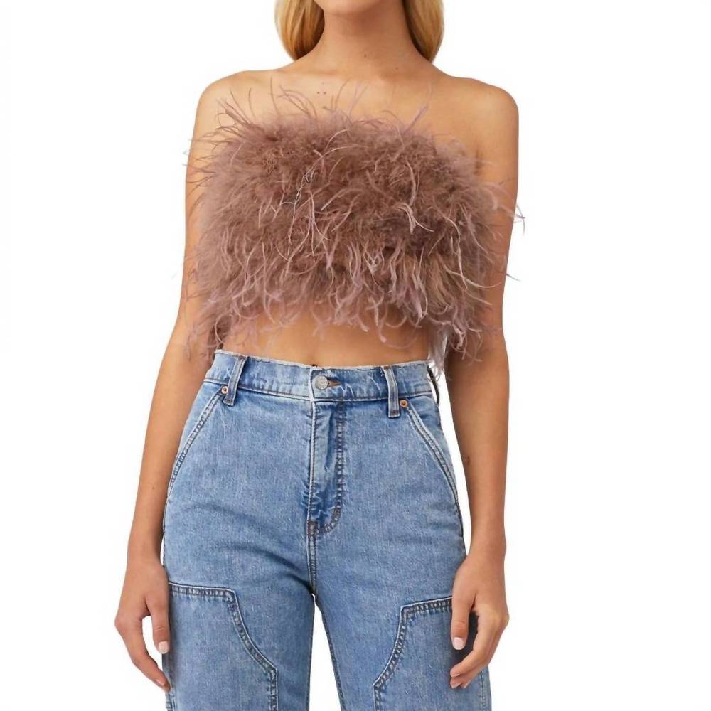 Lamarque Feather Strapless Crop Top in Taupe